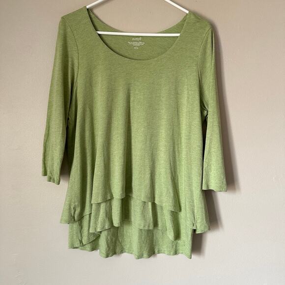 J. Jill Tops - Pure Jill Elliptical Layered Top Womens LARGE PETITE Lagenlook Boho Green Casual
